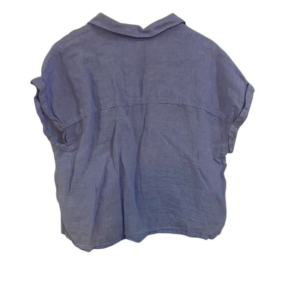 Nicole Miller 100% linen XL button down blue pockets - Picture 3 of 3